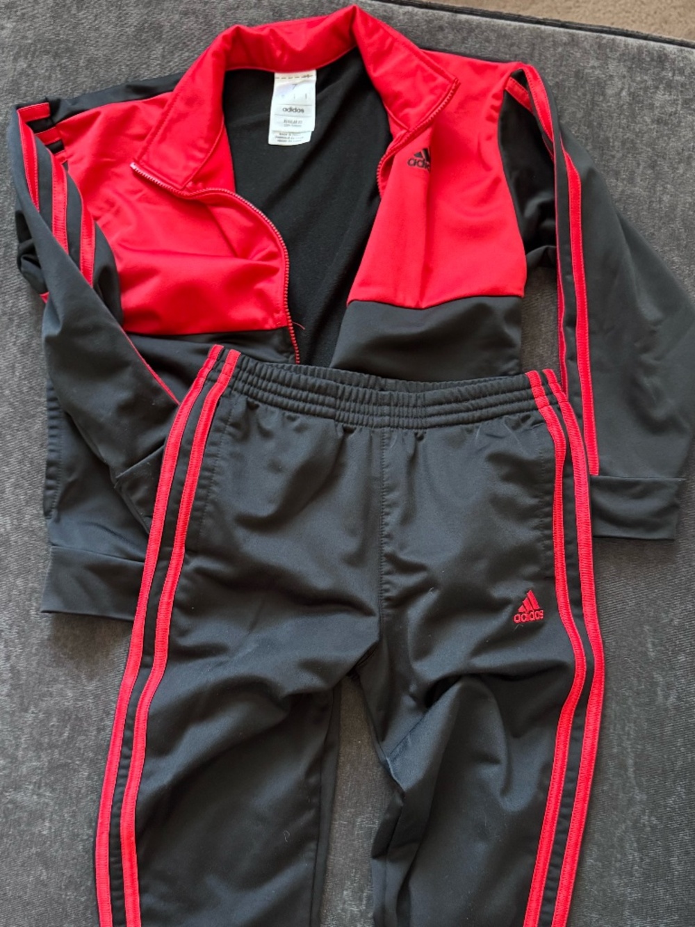 Kids Adidas Black Track Pants with Red Stripes